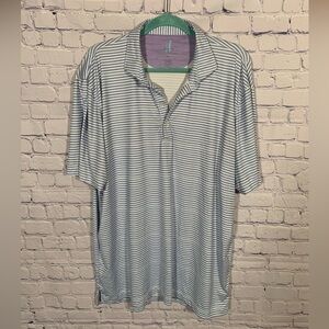 Johnnie-O Mens Feather Weight Striped Short Sleeve Polo Blue XL Golf Prep Preppy